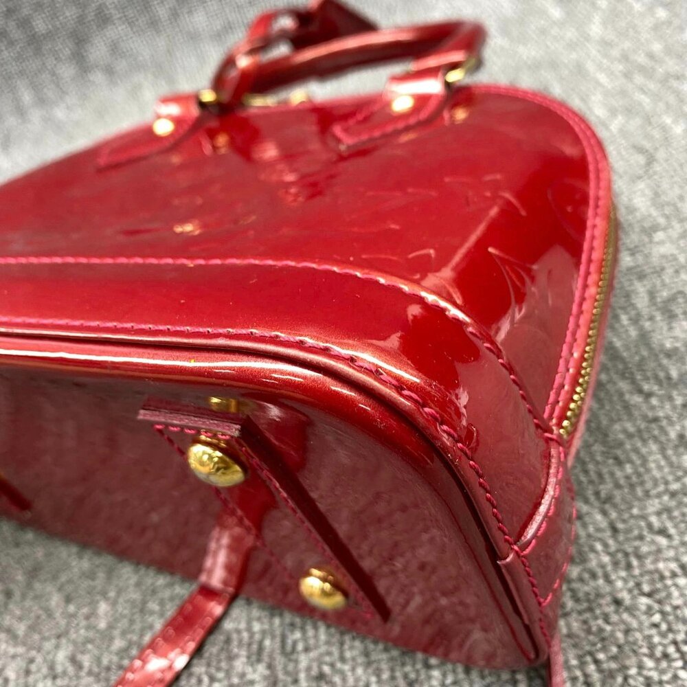 100% Authentic Louis Vuitton Alma BB Red Monogram Patent Leather Satchel - Picture 9 of 16